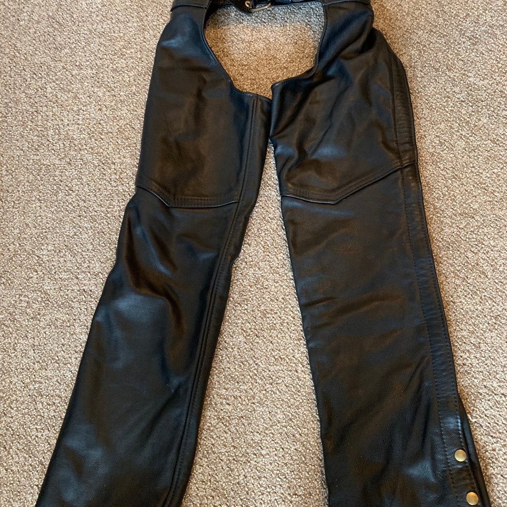 Genuine Black Leather Motorcycle chaps XS